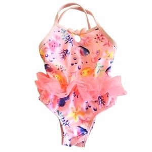 🟢K1269 * Wonder Nation Girls Sea Life Print One Piece Bathing Suit Size 18M